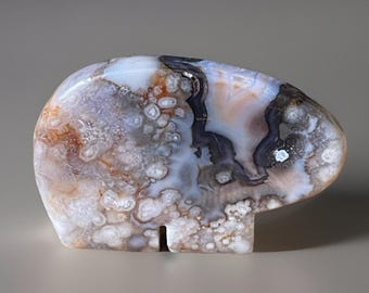 Zuni Style Bear Blue & Pink Flower Agate, Crystal Bear Carving, Spirit Animal Gift, Natural Stone Bear Sculpture