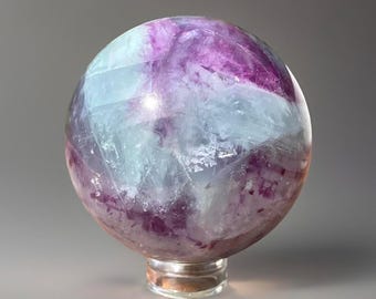 Teal Blue Fluorite Sphere with rainbows • Purple Watermelon Fluorite Crystal Ball • Natural Unique Fluorite