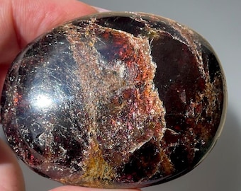 Purple Star Garnet and hlogopite mica Palmstone: Rare Collectible Crystal, Chatoyant Garnet Gemstone