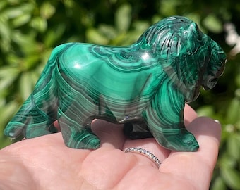 Malachite Lion Handcarved Crystal Large Figurine