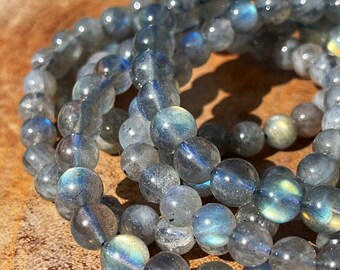 Labradorite Gold Blue Flash Bracelet, HQ Crystal Beads and Gifts