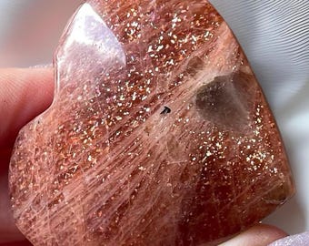 Arusha Sunstone Big Heart Carving with Sparkling Confetti & Smoky Quartz inclusions