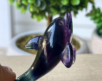 Fluorite Dolphin High Quality Handcrafted Crystal carving - No. 444