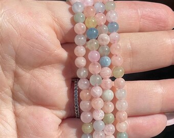 Morganite Bracelet 5mm - Beryl Bracelet with Morganite, Aquamarine, Helidor - No. 200