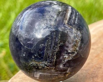 Galaxy Fluorite Sphere with Pyrite & Hematite | Purple Blue Polished Fluorite