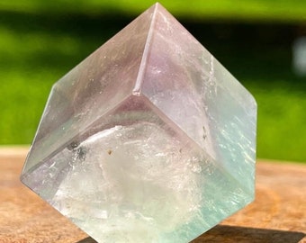 Watermelon Candy Fluorite Crystal Cube, Sea Blue Pastel Fluorite, Gemstone Floating Cube AAA Quality