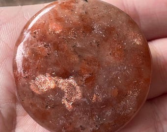 Sunstone Cookie Flat, Golden Confetti Sunstone Polished Crystal Pocket Round Stone