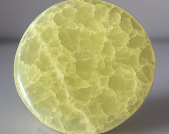 Lemon Honeycomb Calcite XXL Cookie Flat: Colorful Sunny yellow Crystal, Polished Gemstone Pocket Round Stone (452)
