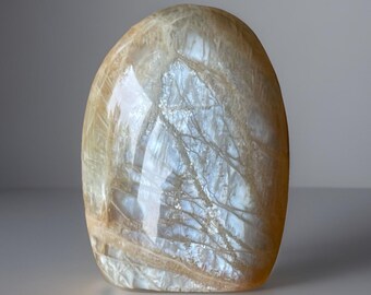 Peach Moonstone Freeform Strong Silver Flash  • Moonstone Natural Polished Stone Flame • Rare Crystal for Gifting & Collecting