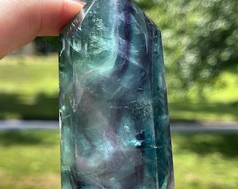 Blue Fluorite Rainbow Tower , Fluorite Crystal AAA Quality, Fluorite Point