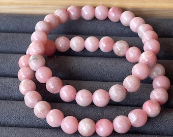 Pink Opal Bead Stretch Bracelet - 8mm Beads, Natural Pink Gemstone Crystal Jewelry