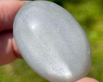 Sage Green Moonstone Palmstone, Silky Moonstone Polished Stone, Rare Crystal Find