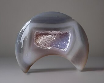 Amethyst Agate Moon - Druzy Crescent Moon