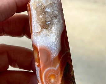 Carnelian Moss Agate Druzy Tower | Carnelian Agate | Red Moss Agate Point | Carnelian Crystal gift | Home Decor | AAA Crystals