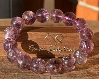 Phantom Amethyst Bracelet - Stretch 13mm beads, Rare Gemstone Beads, Unique Handmade Jewelry Gift