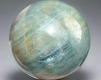 Aquamarine Sphere, Untreated Natural Mineral Polished Crystal Specimen, Brazilian Blue Aqua Ball, Collector’s Crystal (416)