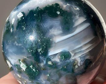 Moss Agate Sphere • Natural Blue Moss Agate XL crystal ball • Unique Statement Agate Crystal • Agate Chalcedony Natural Stone