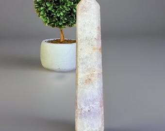 Amethyst Flower Agate XXL Tower, HQ Flower agate, Amethyst Point 9.5 inches, Pink Flower Agate Statement Point