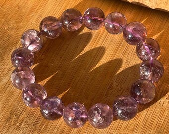 Phantom Amethyst Bracelet - Stretch 13mm beads, Rare Gemstone Beads, Unique Handmade Jewelry Gift