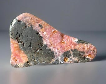 Rhodochrosite Slice from Argentina • Heart Chakra Stone • Pyrite in Rhodochrosite
