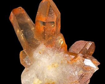 Tangerine Quartz Crystal Points Cluster, Natural Quartz points with Hematite coating, Orange Hematoid, Brazilian Quartz Specimen