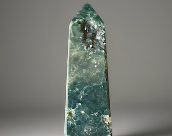 7th Vein Ocean Jasper Obelisk, Bubbles and Green Quartz Flower Clusters (431)