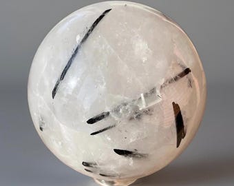 Black Tourmaline in Quartz Sphere – Tourmalinated Quartz Ball #27 | Rutile Quartz Crystal Orb | Natural Crystal for Display or Gifting