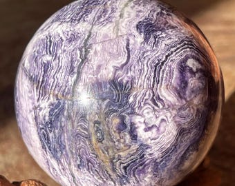 Banded Purple Fluorite Sphere, Mexican Fluorite Polished Ball, Lavender Purple Swirled Fluorite Display Crystal, Unique Pattern Sphere (494)