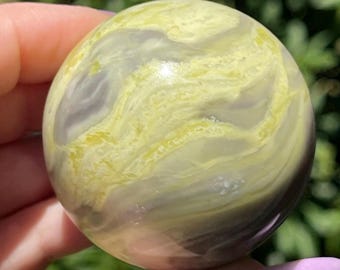 Natural Serpentine Sphere, Yellow & Green Crystal Ball, Polished Gemstone Decor, Peruvian Serpentine