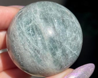 Aquamarine XL Sphere, Untreated Natural Mineral Polished Crystal Specimen, Sky Blue Aqua Ball full of Rainbows, Collector’s Crystal (477)