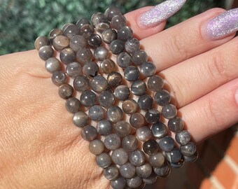 Black Sunstone Moonstone Bracelet - Stretch 6 or 7mm beads, Rare Crystal Beads, Unique Handmade Jewelry Gift