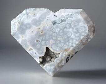 6th Vein Blue Ocean Jasper XL Heart, Collectors Madagascar Ocean Jasper Self standing Faceted Carving (55)