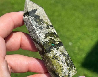 Epidote with Copper and Chrysocolla Tower - #30