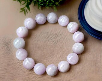 Kunzite Crystal Bracelet 14mm Beads - No.42, Lavender Ice Purple Kunzite beads