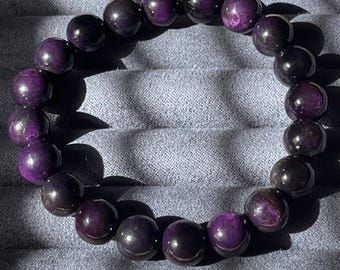 Sugilite Beaded Bracelet 9mm, Collectors Grade Crystal Rare Gemstone Jewelry - No. 73