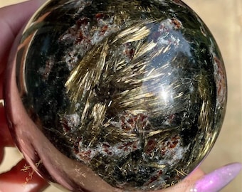 Astrophyllite Statement Sphere, Arfvedsonite Gold Firework Garnet Inclusions Ball, Arfwedsonite Arfvedsonite of Brooke - #30