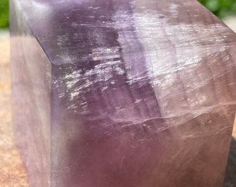 Silky Fluorite Cube, Purple XLARGE Floating Gemstone Cube full of rainbows , Lavender Fluorite, Crystal Home Decor