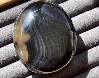 Black Banded Phantom Agate Crystal Palmstone, Unique Polished Pocket Rock (283)