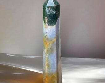 Pastel Ocean Jasper Tall Statement Tower, Natural Sea Jasper Large Point , Watercolor Galaxy Jasper HQ Crystal Obelisk