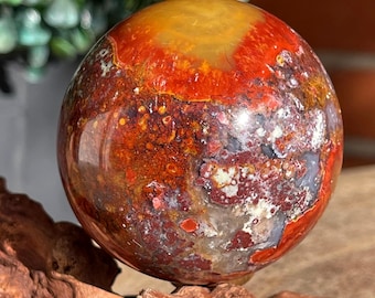 Bombay Jasper Sphere, Orbicular Jasper Crystal Ball with Chalcedony Window, Natural Indian Jasper Collector Stone