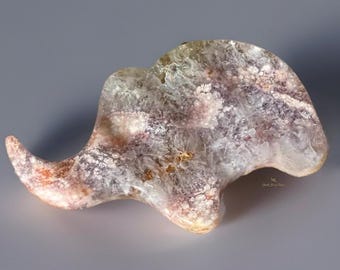 Pink Amethyst Flower Agate Large Elephant Statement Carved Slab, Stunning Crystal Home Decor