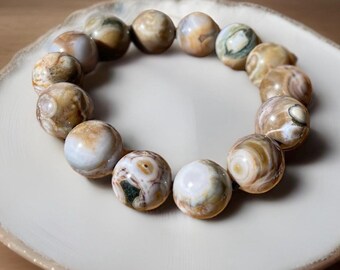 8th Vein Ocean Jasper Bracelet XL beads. Orbicular Ocean Jasper, old stock, collectors edition