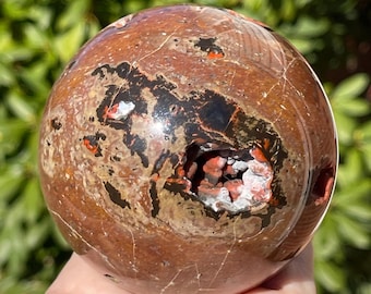 Red Fox Agate Statement Sphere: Botryoidal UV Agate, Collectors Crystal Ball (414)