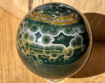 Kabamby Ocean Jasper Sphere, Natural Marovato Ocean Jasper, Green Orbicular Jasper, Madagascar Jasper Ball , Ocean Bubble Jasper