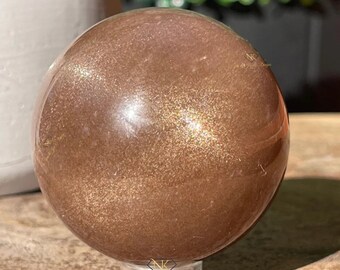 Sunstone with a Silver Gold Double Star flash and Gold Confetti High Quality Sphere