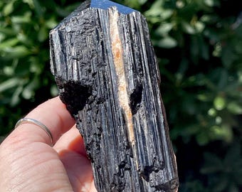 Black Tourmaline Top Polished Rough Large Point, Premium Schorl Raw Crystal from Madagascar, Natural Shiny Black Polished Crystal