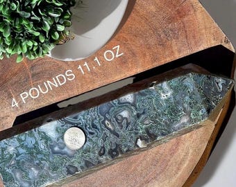 Moody Blue Moss Agate XXL Tower - 10.5 INCHES, Green & Grey Agate Statement Crystal, Natural Unique Home Decor