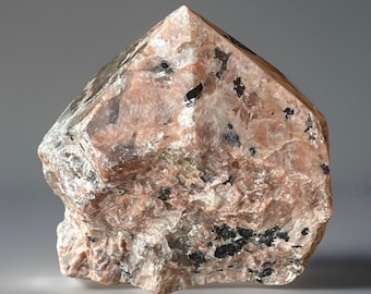 Peach Moonstone Tourmaline Smoky Quartz and Mica Top Polished Rough Point, Flashy Moonstone Crystal (486)