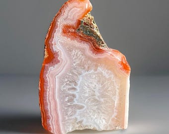 Pink & Orange Laguna Agate Natural Nodule - Polished Front with Stunning Quartz,  Collectors Rare México agate (403)