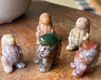 Pink Ocean Jasper Mini Dinosaur carving, Miniature Dino Crystal figurine, Tiny Crystals